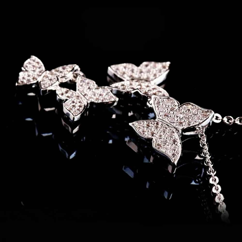 Butterfly Cubic Zirconia 925 Sliver Necklace - Picture 3 of 8